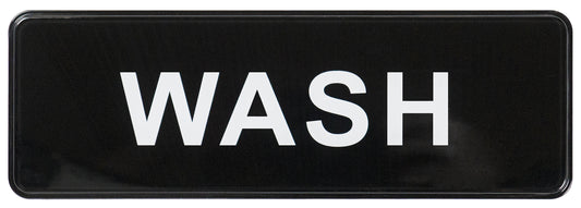 Winco SGN-318 3" x 9" Black Information Sign - "Wash"