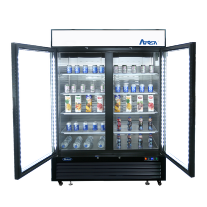 Atosa MCF8723GR 43.95 Cuft- Black Double Glass Door Bottom Mount Merchandiser Refrigerator