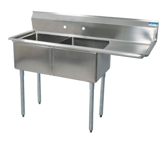BK Resources BKS-2-18-12-18R 2-Compartment Stainless Steel Sink w/ 18" Right Drainboard 18L X 18W X 12D Bowl