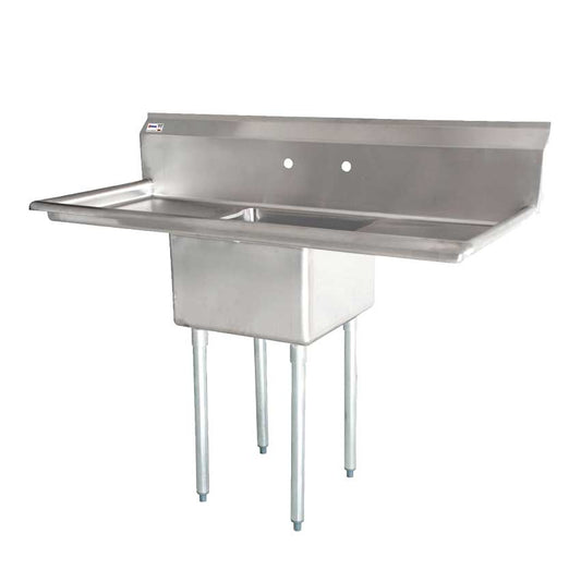 Omcan 43785 24" x 24" x 14" One Tub Sink with 3.5" Center Drain and Two Drain Boards