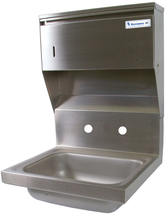 BK Resources BKHS-W-1410-4D-TD Stainless Steel Hand Sink with Towel Dispenser, 2 Holes 14”x10”x5”