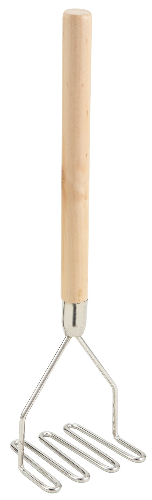 Winco PTM-18S 4-1/2" x 17-3/4" Chrome-Plated Potato Masher, Wooden Handle