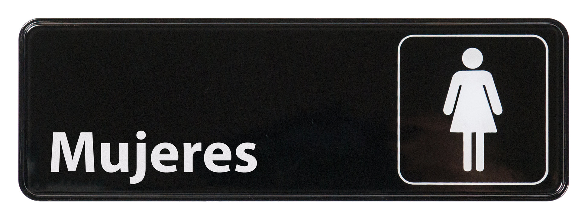 Winco SGN-369 3" x 9" Black Information Sign (Spanish) - "Women"