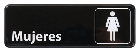 Winco SGN-369 3" x 9" Black Information Sign (Spanish) - "Women"