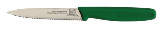 Omcan 11496 4-inch Wavy Edge Paring Knife with Green Polypropylene Handle