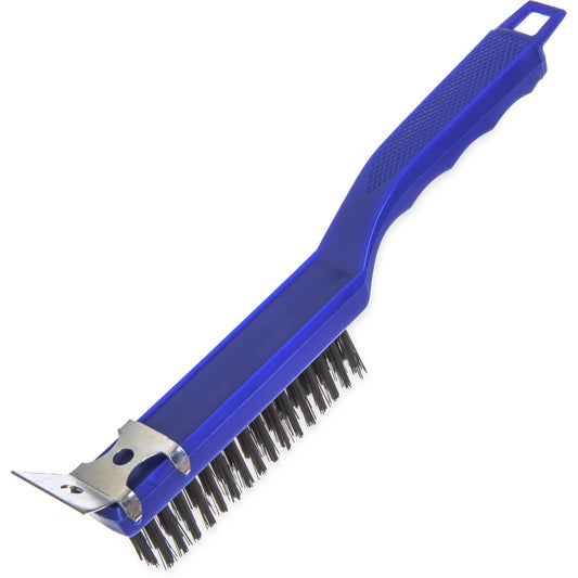 Carlisle 4067100 11.38" Blue Sparta Scratch Brush and Scraper with Carbon Steel Bristles