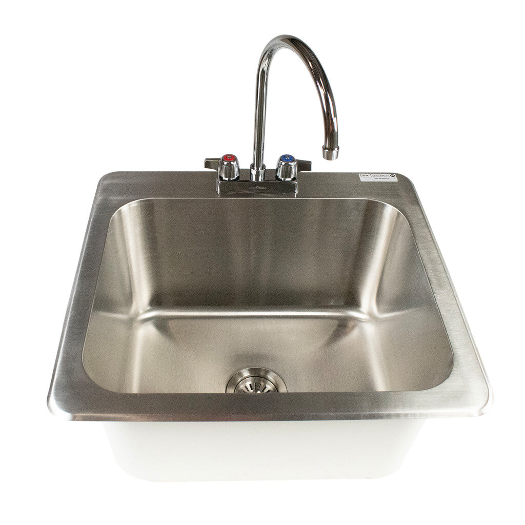 BK Resources DDI-20161224-P-G One Compartment Stainless Steel Drop-In Sink 20L x 16W "x 12D Bowls w/ Faucet