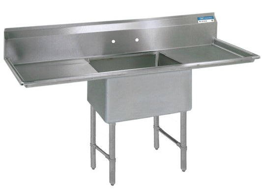 BK Resources BKS-1-24-14-24TS One Compartment Stainless Steel Sink w/ Dual 24" Drainboards 24L X 24W X 14D Bowl